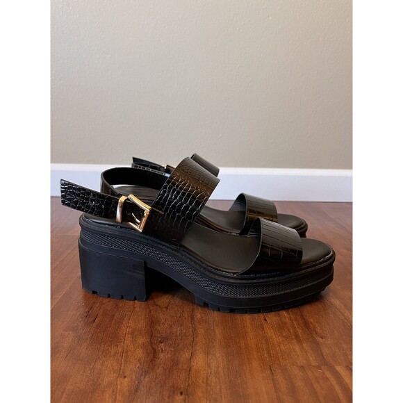 ASOS Chunky Platform Heel Sandals Truffle Collection Black Buckle 6 Faux Leather - Picture 6 of 12